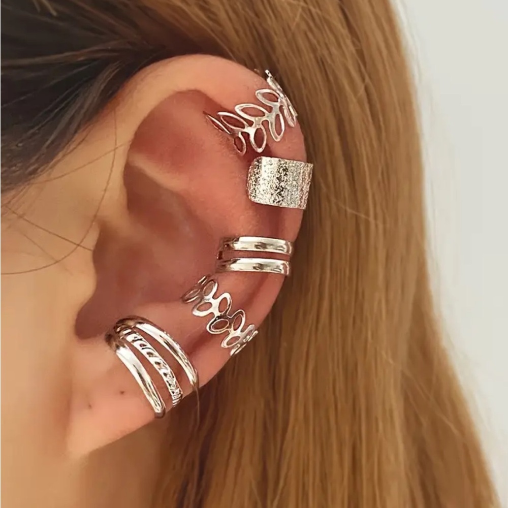 Silver Ear Cuff Set - Mixed Textures